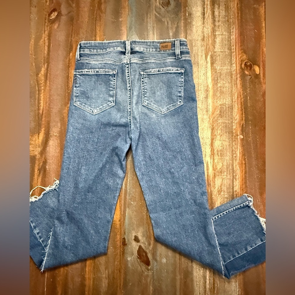 PAIGE Women’s High Rise Straight Leg Denim Jeans Size 29 Medium Wash Raw Hem EUC - Picture 6 of 6